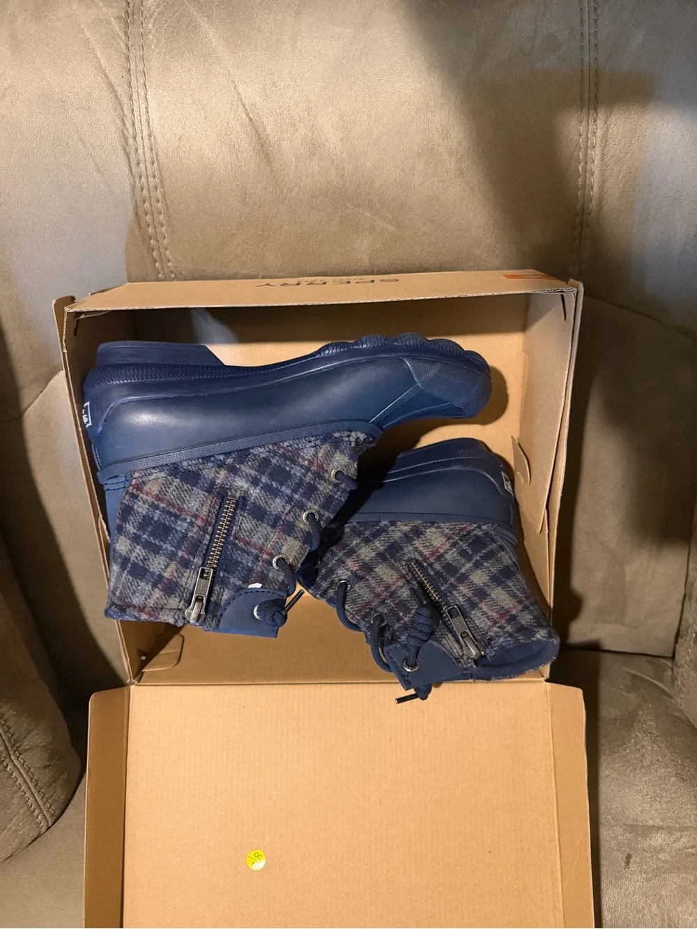 Sperry Navy Plaid Winter Rain Boots